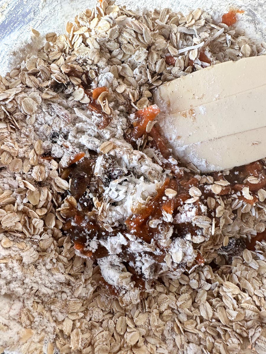 adding oats and flour.