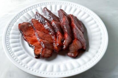 Char Sui on white plate.