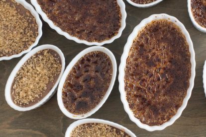 closeup overhead of low fodmap chocolate creme brulee