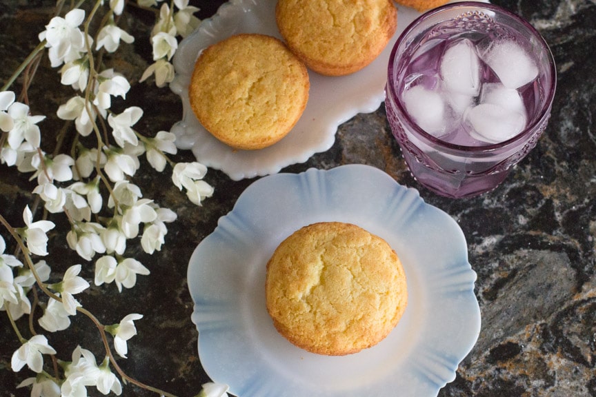 Low FODMAP cornbread muffin overhead whole Low FODMAP cornbread muffin overhead whole