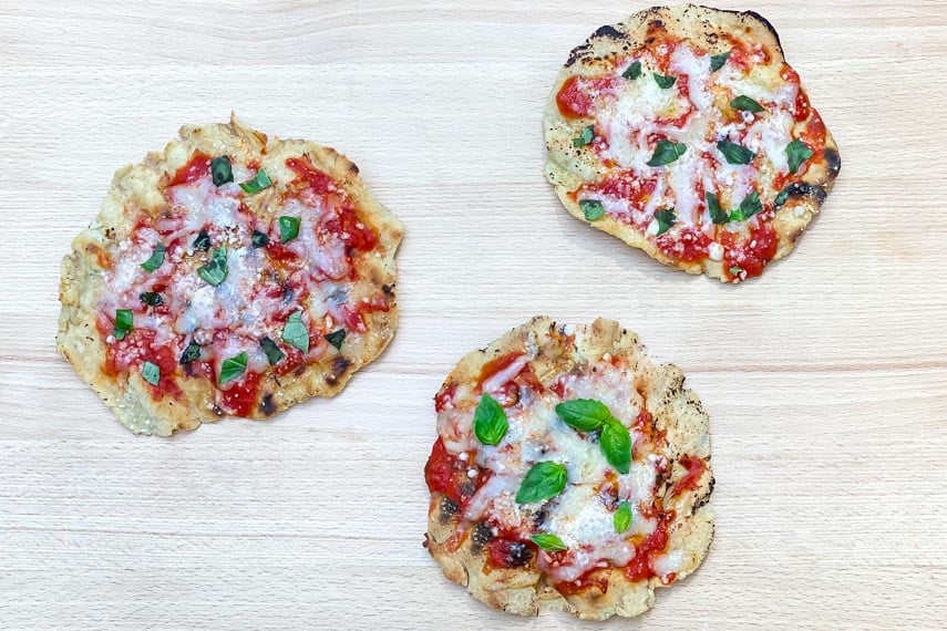 grilled pizza on white background