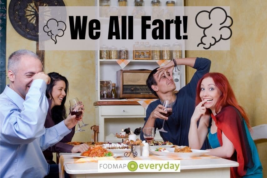 Feature Image for We All Fart Article - 4 people at a table, one person farted and the others are holding their nose. 