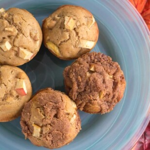 low fodmap apple muffins on an aqua plate