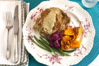 Low FODMAP Instant Pot Turkey Thighs on decorative plate
