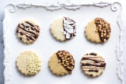 Low FODMAP Shortbread Cookies, decorated, on white plate
