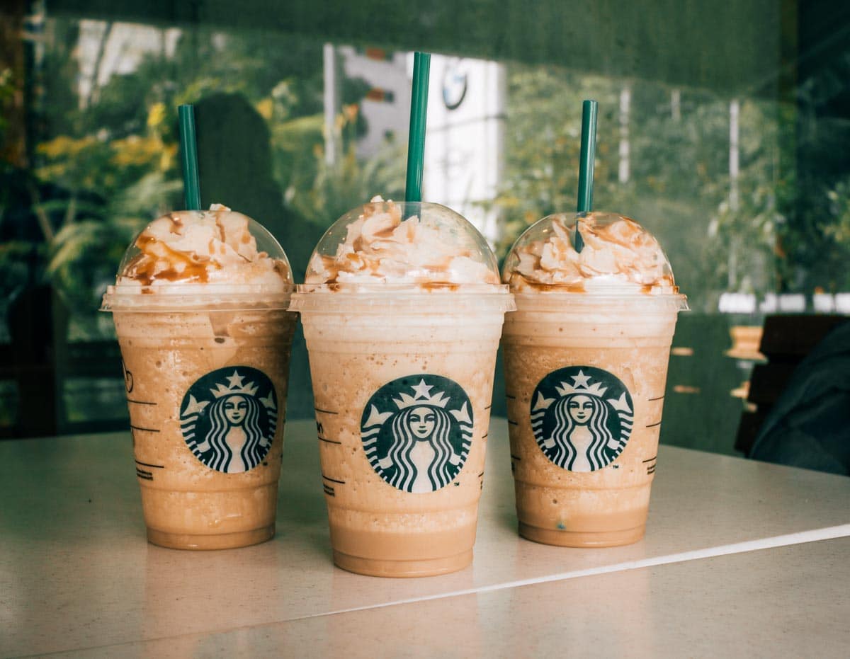 Starbucks drinks on counter
