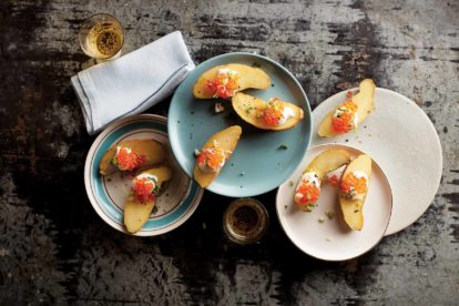 Trout Roe on Tiny Potatoes with Lemon Zest & Sea Salt