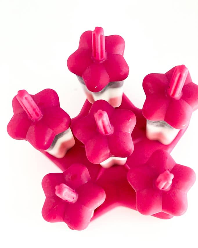 vegan red, white and blue low FODMAP pops on popsicle mold