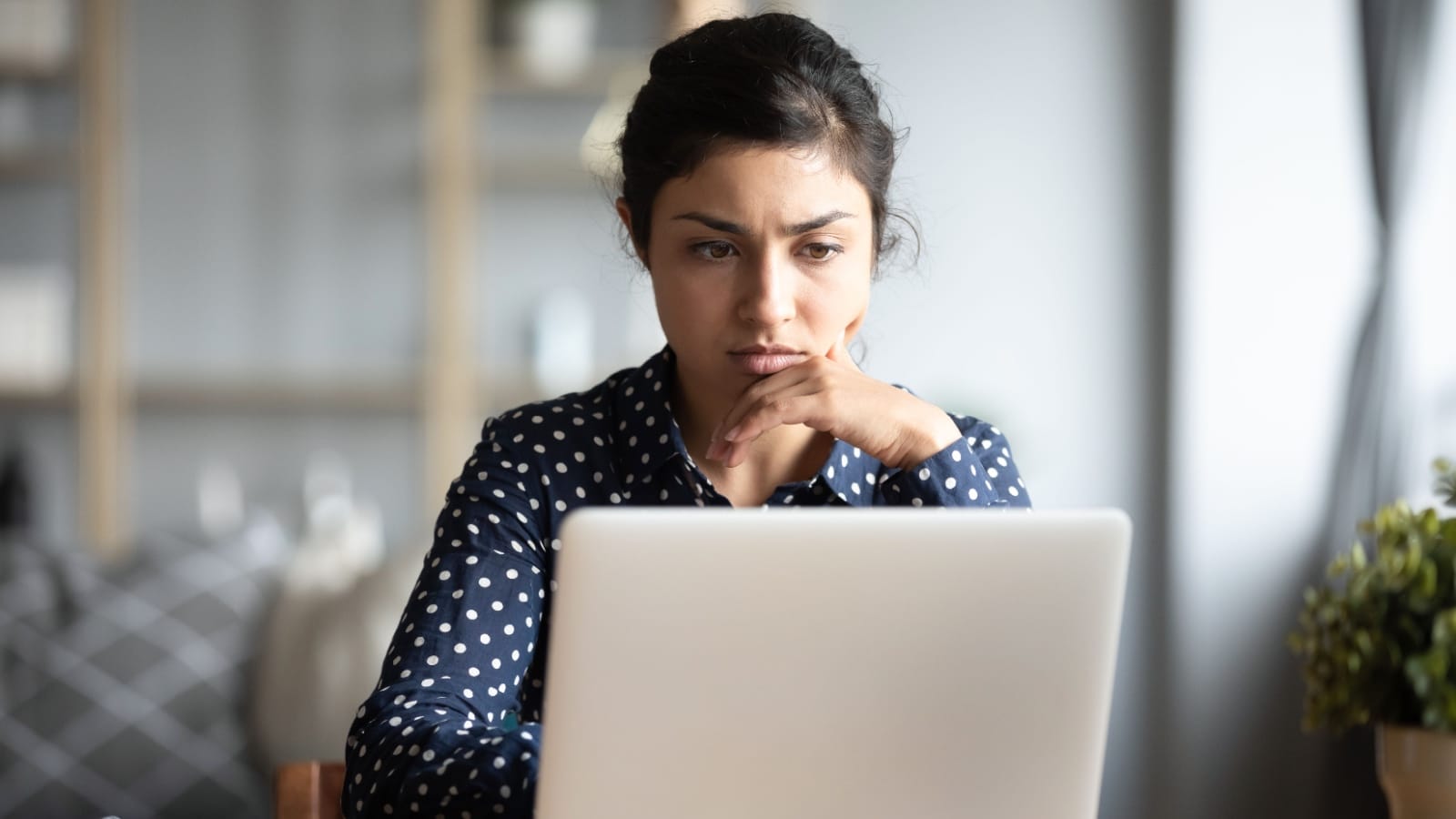 woman studying on computer. Understanding. Learning. 