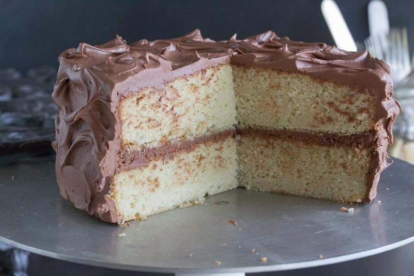 low FODMAP yellow cake with chocolate frosting