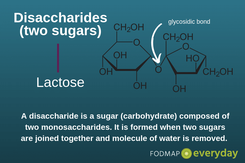 A disaccharide is a sugar (carbohydrate) composed of two monosaccharides. It is formed when two sugars are joined together and molecule of water is removed.
